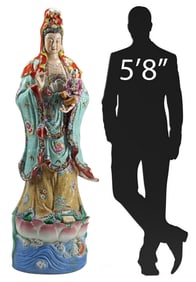 CHINESE FAMILLE ROSE LARGE FIGURE OF STANDING GUANYIN