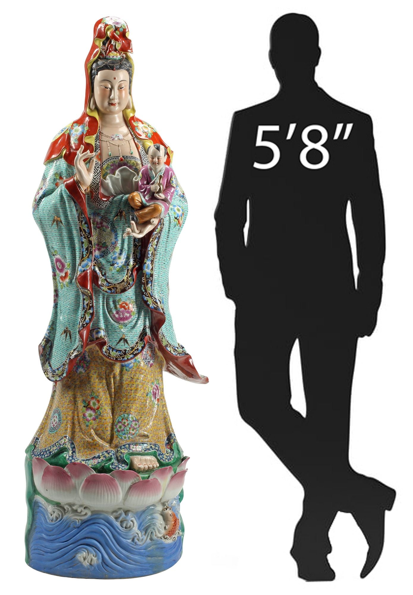 CHINESE FAMILLE ROSE LARGE FIGURE OF STANDING GUANYIN (1 of 7)