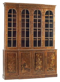 GEORGIAN PERIOD 'JAPANNED' BREAKFRONT BOOKCASE