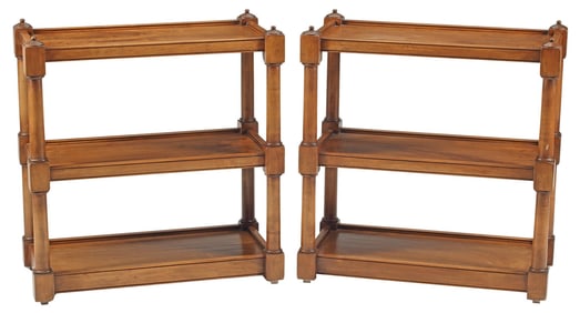 (2) CARVED WOOD THREE-TIER ETAGERES / BOOK STANDS