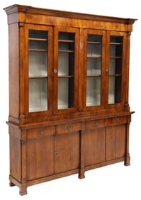 ITALIAN FRUITWOOD BOOKCASE OR DISPLAY CASE, 92.5"H