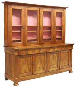 FRENCH LOUIS PHILIPPE BURLED WALNUT DISPLAY BOOKCASE