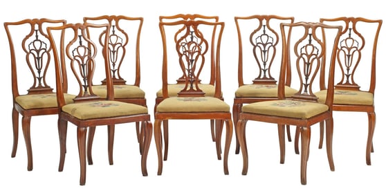 (8) GEORGIAN STYLE NEEDLEPOINT-UPHOLSTERED DINING CHAIRS