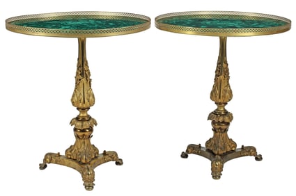 (2) NEOCLASSICAL STYLE ORMOLU & MALACHITE GUERIDONS