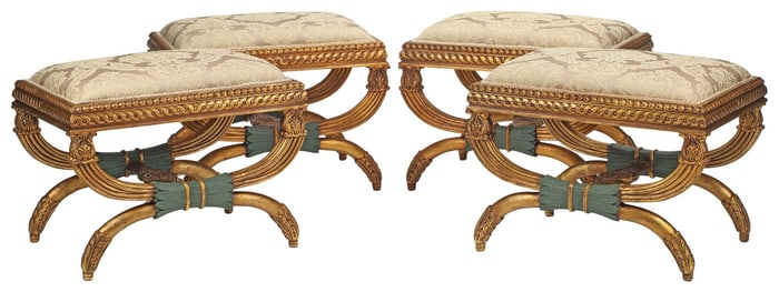 (4) NEOCLASSICAL STYLE PARCEL GILT TABOURETS / STOOLS