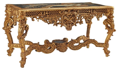 REGENCE STYLE GILT & LACQUER-INSET SALON TABLE