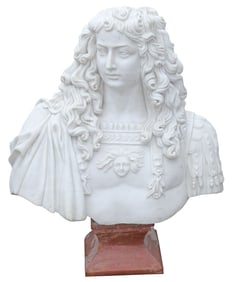 AFTER JEAN VARIN MARBLE PORTRAIT BUST OF KING LOUIS XIV, 32"H