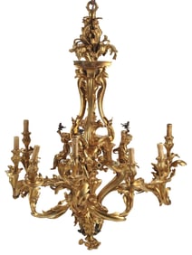 LOUIS XV STYLE ORMOLU 15-LIGHT CHANDELIER AFTER CAFFIERI , 46"H