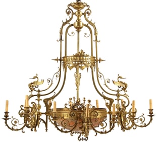 LARGE FRENCH ORMOLU & ALABASTER 15-LIGHT CHANDELIER