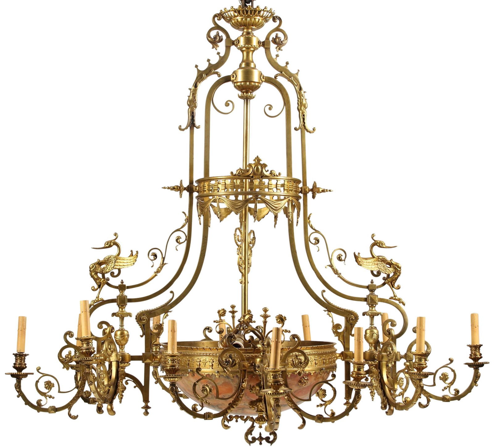 LARGE FRENCH ORMOLU & ALABASTER 15-LIGHT CHANDELIER (1 of 5)