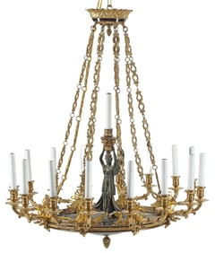FRENCH EMPIRE STYLE BRONZE 16-LIGHT CHANDELIER