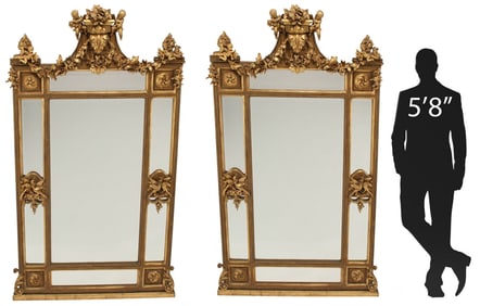 (2) PALATIAL LOUIS XVI STYLE GILT PARCLOSE MIRRORS, 81" X 46.5"