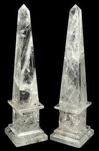(2) ROCK CRYSTAL OBELISKS, 15.5"H: (pair) Rock crystal obelisks, approx 15.5"h, 4"w, 4"d, 12.25lbs total