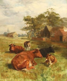 W. FARROW OIL PAINTING ON CANVAS, PASTORAL LANDSCAPE, 30" X 25"