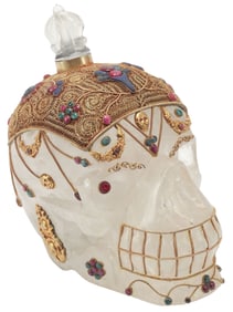 CARVED & GEM-SET ROCK CRYSTAL MODEL OF A SKULL
