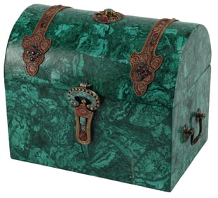 JEWEL-ENCRUSTED DOMED MALACHITE TABLE BOX