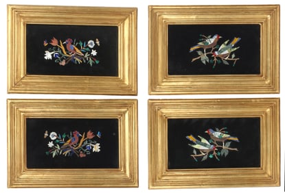 (4) FRAMED PIETRA DURA MARBLE INLAID PLAQUES