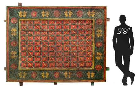 FRENCH COLONIAL STYLE CARVED TEAK ARCHITECTURAL CEILING, 80.5" X 104"