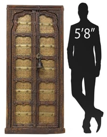 ANTIQUE MUGHAL STYLE BRASS & COPPER CLAD ARCHITECTURAL TEAK WINDOW SHUTTERS, INDIA