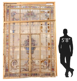 LARGE ARCHITECTURAL STAINED & LEADED GLASS WINDOW