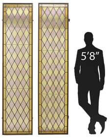 (2) LARGE ITALIAN STAINED & LEADED GLASS ARCHITECTURAL WINDOWS, 92.25"H