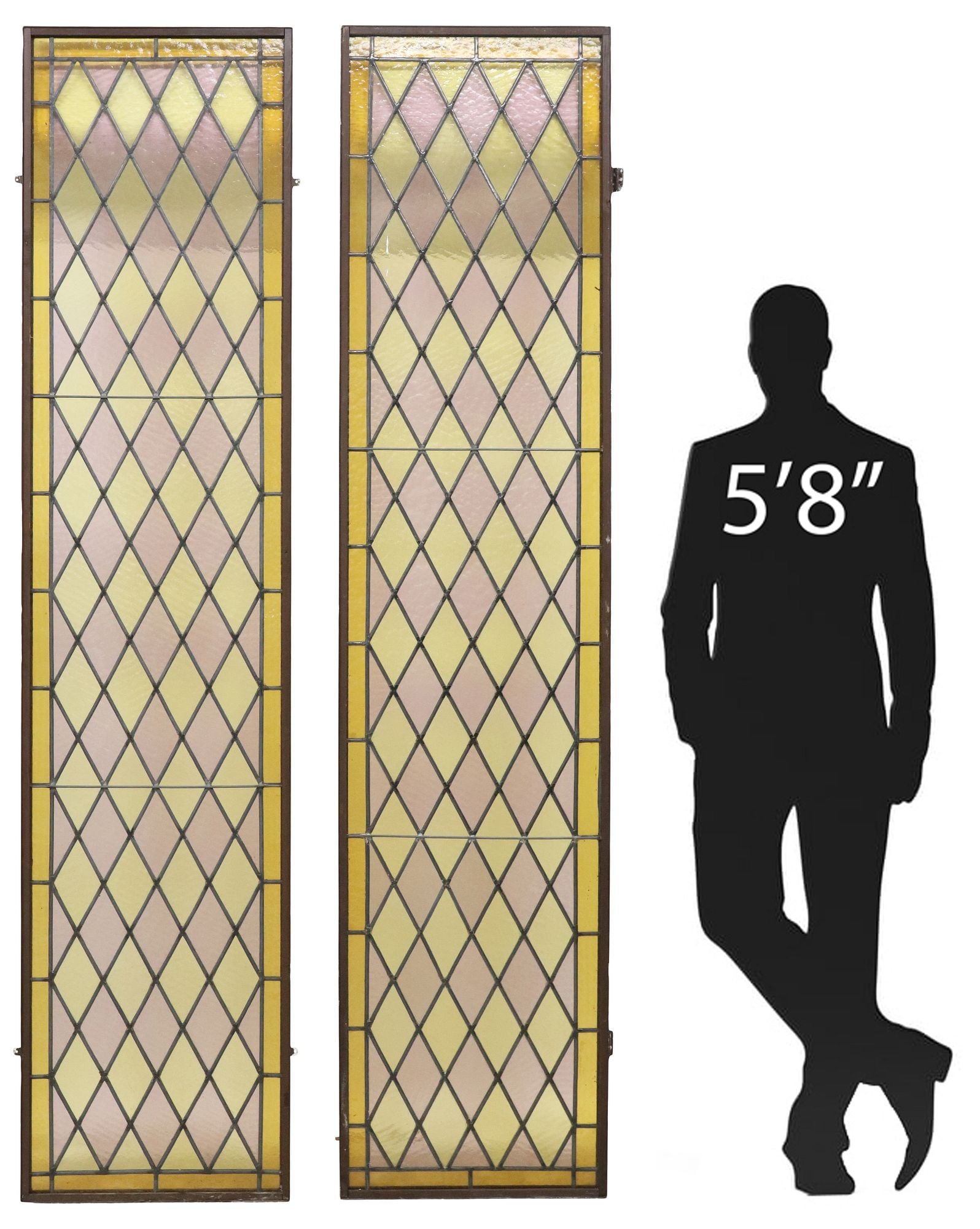 (2) LARGE ITALIAN STAINED & LEADED GLASS ARCHITECTURAL WINDOWS, 92.25"H (1 of 3)