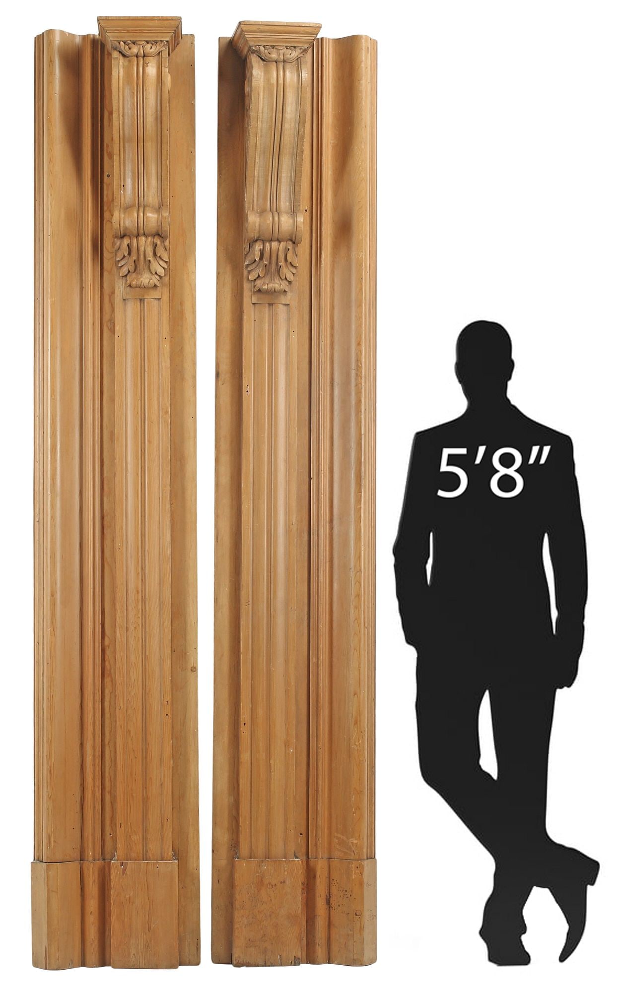 (2) ARCHITECTURAL CARVED WOOD PILASTER COLUMNS, 107.5"H (1 of 6)