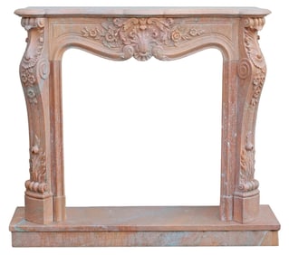 LOUIS XV STYLE ROSA SALMON MARBLE CHIMNEYPIECE