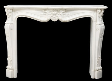 LOUIS XV STYLE WHITE MARBLE FIREPLACE SURROUND