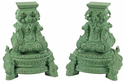 (2) LARGE REGENCE STYLE CARVED PAINTED ELEMENTS / PEDESTALS