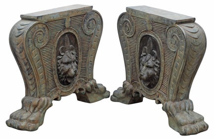 (2) RENAISSANCE STYLE PATINATED BRONZE TRESTLE TABLE BASES