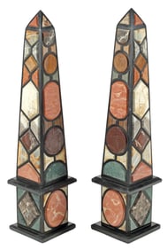 (2) LARGE GRAND TOUR STYLE SPECIMEN MARBLE OBELISKS, 40.5"