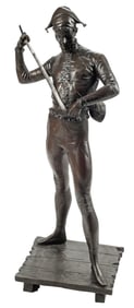 AFTER PAUL DUBOIS (1829-1905) BRONZE SCULPTURE, HARLEQUIN WITH LUTE