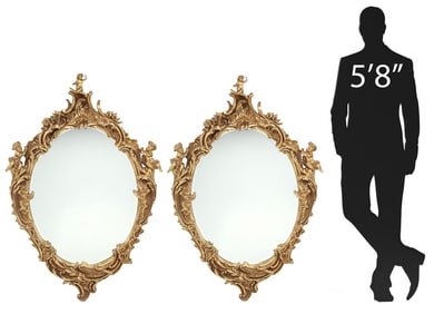 (2) REGENCE STYLE GILT CHERUB OVAL WALL MIRRORS, 56"H