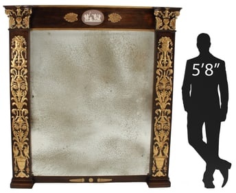 MONUMENTAL EMPIRE STYLE PARCEL-GILT OVERMANTEL MIRROR, 90.5" X 79.5"