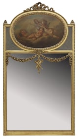 FRENCH LOUIS XVI STYLE GILTWOOD TRUMEAU MIRROR, 84" X 45.5"