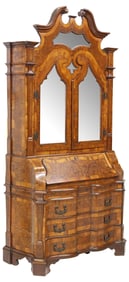 VENETIAN BURLED WALNUT MIRRORED BUREAU CABINET