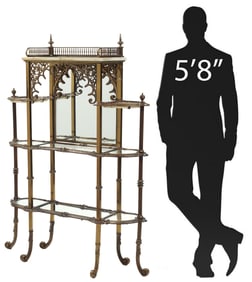 VICTORIAN ONYX-TOP MIRRORED 4-TIER BRONZE ETAGERE