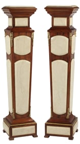 (2) ORMOLU-MOUNTED MAHOGANY & MARBLE PEDESTALS