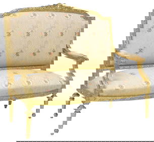 FRENCH LOUIS XVI STYLE UPHOLSTERED GILTWOOD SALON SETTEE (1 of 3)