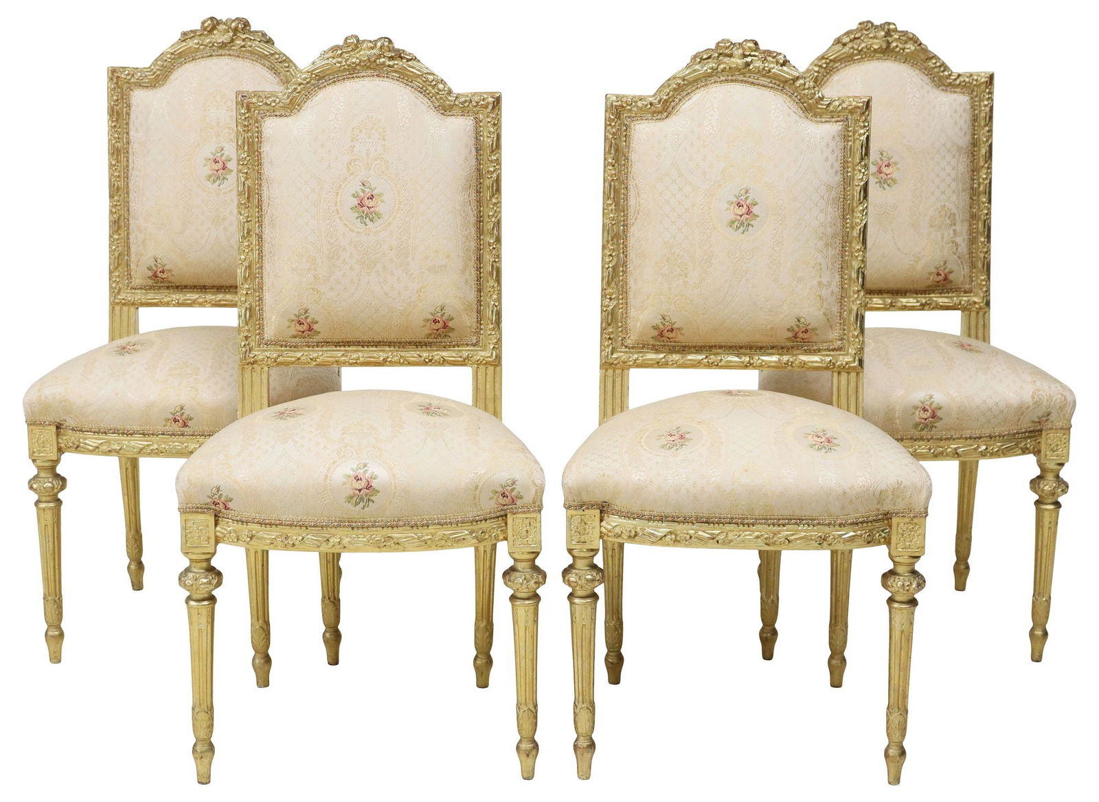 (4) FRENCH LOUIS XVI STYLE UPHOLSTERED GILTWOOD SIDE CHAIRS (1 of 3)