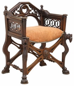 RENAISSANCE REVIVAL CARVED & UPHOLSTERED WALNUT ARMCHAIR