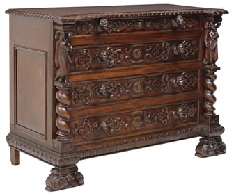 ITALIAN RENAISSANCE REVIVAL CARVED WALNUT COMMODE