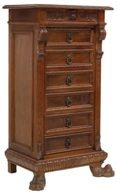ITALIAN RENAISSANCE REVIVAL CARVED WALNUT SEMAINIER CHEST