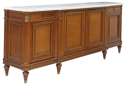 FRENCH LOUIS XVI STYLE MARBLE-TOP MAHOGANY BREAKFRONT SIDEBOARD