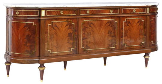 FRENCH LOUIS XVI STYLE MARBLE-TOP FLAME MAHOGANY SIDEBOARD (1 of 7)