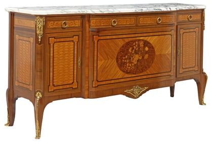 FINE FRENCH TRANSITIONAL STYLE MARBLE-TOP SIDEBOARD