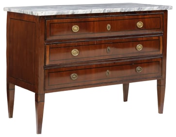 FRENCH NEOCLASSICAL MARBLE-TOP MAHOGANY INLAID COMMODE, 18TH C.