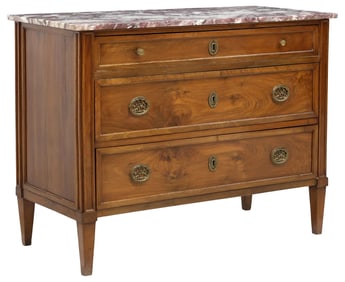 ITALIAN NEOCLASSICAL STYLE MARBLE-TOP BURLWOOD COMMODE