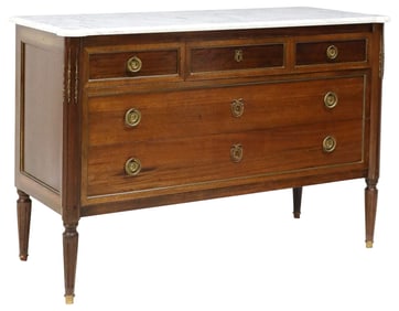 FRENCH LOUIS XVI STYLE MARBLE-TOP MAHOGANY COMMODE